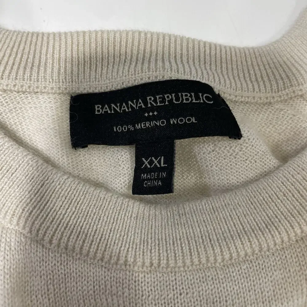 Banana Republic Sweater Mens XXL Beige Crew Neck 100% Merino Wool Sweatshirt